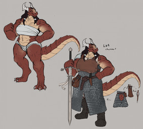 anthro armor big_muscles black_hair boots breasts clothed clothing dreadlocks female female_anthro footwear front_view grey_background hair holding_melee_weapon holding_object holding_sword holding_weapon horn looking_aside melee_weapon mouth_closed muscular muscular_anthro muscular_female navel non-mammal_breasts non-mammal_navel red_body red_eyes red_tail shoes simple_background solo standing sword tail tan_body tan_tail thick_thighs weapon white_horn wide_hips yellow_eyes zweihander jezzlen mythology dragon mythological_creature mythological_scalie scalie full-length_portrait hi_res portrait