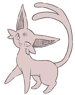 ambiguous_gender feral forehead_gem gem open_mouth simple_background solo tail white_background yakiniku628 nintendo pokemon eeveelution espeon generation_2_pokemon pokemon_(species) monochrome