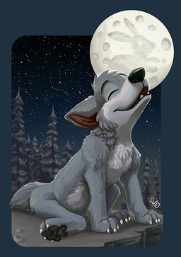 black_nose black_pawpads claws ears_back eyes_closed feral fur grey_body grey_fur grey_tail hair howl male moon night open_mouth open_smile outside pawpads pivoted_ears plant short_hair sitting sky smile solo star tail tree white_body white_claws white_fur young young_feral young_male pandapaco canid canine canis mammal wolf digital_media_(artwork) digital_painting_(artwork) painting_(artwork)