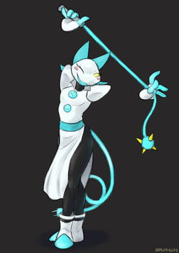 anthro clothed clothing dress female floating_hands footwear machine one_eye_closed program shoes smile solo weapon whip white_clothing wink yellow_eyes sealer4258 deltarune undertale_(series) tasque_manager darkner robot absurd_res hi_res