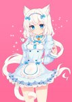 :3 alternative_fashion blue_eyes blush breasts clothed clothing dress female hair j-fashion lolita_(fashion) maid_headdress pupils slit_pupils small_breasts solo sweet_lolita white_hair niniidawns nekopara vanilla_(sayori) animal_humanoid cat_humanoid felid felid_humanoid feline feline_humanoid humanoid mammal mammal_humanoid 2019 digital_media_(artwork) hi_res shaded