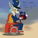 anthro clothing dialogue disability female gift motorized_wheelchair open_mouth paraplegic police police_uniform solo text thanking uniform vehicle wheelchair unknown_artist patrol_03 carmen_(patrol_03) arctic_fox canid canine fox mammal true_fox 1:1 2014 english_text