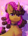 abstract_background collar dreadlocks female feral hair horn looking_at_viewer pink_hair smile solo margony hasbro my_little_pony mythology equid equine mammal mythological_creature mythological_equine unicorn bust_portrait digital_media_(artwork) hi_res portrait shaded