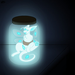 animal_genitalia antennae_(anatomy) anthro arms_tied bdsm big_ears blue_eyes blue_pawpads bondage bound container crystal dark_room digitigrade erection fluffy fluffy_chest forehead_gem fur gem genital_slit genitals glass_jar glowing glowing_body glowing_eyes glowing_fur glowing_genitalia glowing_pawpads glowing_penis in_container in_jar insect_wings jar male pawpads penis rope solo spread_legs spreading tail tail_gem tapering_penis trapped_in_jar white_body white_fur wings zaks mythology dragon fairy_dragon furred_dragon furred_scalie mythological_creature mythological_scalie scalie 1:1 absurd_res hi_res shaded signature