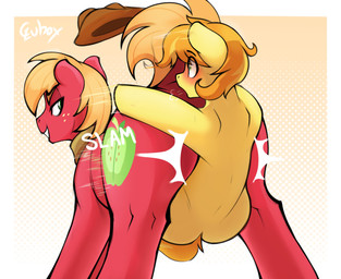 cutie_mark dock_(anatomy) duo feral feral_on_feral freckled_face freckles fur grin hair male male/male orange_hair red_body red_fur slamming smile tail teeth czu friendship_is_magic hasbro my_little_pony big_macintosh_(mlp) braeburn_(mlp) earth_pony equid equine horse mammal pony absurd_res hi_res cousins_(lore) incest_(lore)