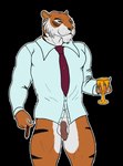 anthro balls beverage bottomless bottomless_male cigar claws clothed clothing container cup flaccid foreskin genitals humanoid_genitalia humanoid_penis male necktie partially_clothed penis simple_background smoking smoking_cigar solo stripes thick_thighs transparent_background unretracted_foreskin rebeldragon101 disney talespin shere_khan bengal_tiger felid feline mammal pantherine tiger alpha_channel hi_res