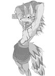 anthro athletic athletic_anthro athletic_male bodily_fluids bottomwear bulge clothing erection erection_under_clothing looking_at_viewer male shorts solo sweat topwear undressing o44chan lifewonders tokyo_afterschool_summoners seth_(tas) canid canine canis jackal mammal hi_res monochrome