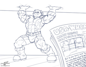 abs arms_above_head badger bandanna belt biceps big_muscles bulge clothed clothing costume eyewear footwear glasses gloves honey_badger lifting line_art looking_at_viewer male mammal mask muscles mustelid newspaper raised_eyebrow shirt shorts simple_background standing superhero tank_top text wolfblade
Rating: Questionable
Score: 1
User: pikol
Date: March 12, 2014