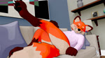 anthro bedroom_eyes blue_eyes blush blush_lines bottomless clothed clothing detailed_background digitigrade dipstick_ears dipstick_tail double_ear_ring ear_markings ear_piercing ear_ring fangs fur furniture inside leg_markings looking_at_viewer lying_on_sofa male markings multicolored_ears narrowed_eyes on_sofa orange_body orange_fur piercing pillow raised_leg ring_piercing seductive socks_(marking) sofa solo sweater tail tail_markings teeth tongue tongue_out topwear turtleneck whiskers tyunderline canid canine fox mammal 16:9 3d_(artwork) 3d_animation animated digital_media_(artwork) hi_res no_sound short_playtime webm widescreen