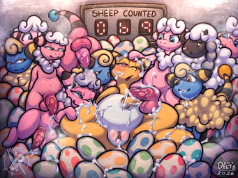 after_sex backsack balls bodily_fluids cum cum_everywhere cum_in_vagina cum_inside egg female feral gangbang genital_fluids genitals group group_sex looking_pleasured male male/female messy orgy penis sex 007delta nintendo pokemon ampharos flaaffy generation_2_pokemon generation_8_pokemon mareep pokemon_(species) wooloo 2026 hi_res