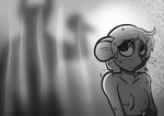 anthro areola bathing breasts female fur glance hair imminent_death knife looking_back nervous nipples nude shower shower_curtain silhouette solo wet wet_body wet_fur whiskers modernyasha psycho_(movie) lauren_(modernyasha) mammal mouse murid murine rodent black_and_white hi_res monochrome