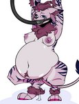 ankle_tuft anthro anthrofied areola arm_tuft belly belly_tuft big_belly black_sclera bodily_fluids bound breasts chest_tuft dipstick_ears ear_markings elbow_tuft feeding_tube female force_feeding forced forehead_gem gem genital_fluids genitals hair inflation inner_ear_fluff leg_tuft medical_instrument multicolored_ears navel neck_tuft nipples nude pawpads pink_pawpads pokemorph pubes pupils purple_body pussy scientific_instrument simple_background solo stripes stuffing tail tail_tuft tuft vaginal_fluids white_background white_pupils bileshroom nintendo pokemon pudding_(lancypants) arcanine eeveelution espeon generation_1_pokemon generation_2_pokemon hybrid pokemon_(species) animated hi_res short_playtime