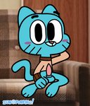 anthro balls blush bottomless clothed clothing furniture genitals male penis sofa solo tapering_penis young sunofureiku cartoon_network the_amazing_world_of_gumball gumball_watterson domestic_cat felid feline felis mammal