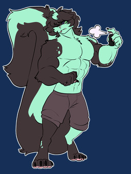 4_toes 5_fingers abs anthro big_tail biped black_body black_bottomwear black_claws black_clothing black_fur black_hair black_sclera black_shorts bottomwear claws clothed clothing eyebrow_through_hair eyebrows feet finger_claws fingers fluffy fluffy_tail fur green_body green_eyes green_fur green_highlights green_pupils hair highlights_(coloring) male multicolored_body multicolored_fur muscular muscular_anthro muscular_male one_eye_closed outline pawpads pecs perfume pink_nose pink_pawpads pupils raised_inner_eyebrows shorts shorts_only simple_background solo spray_bottle standing tail toe_claws toes tongue tongue_out topless topless_anthro topless_male translucent translucent_hair transparent_background two_tone_body two_tone_fur white_outline rtf-m minty_(end_of_et3rnity) mammal mephitid skunk 3:4 alpha_channel digital_drawing_(artwork) digital_media_(artwork) flat_colors hi_res nonbinary_(lore)