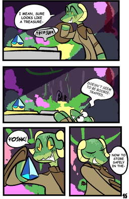 arrow_(weapon) arrow_in_back dialogue female horn ranged_weapon speech_bubble text treasure weapon yellow_eyes brradett microsoft the_elder_scrolls lernie_(brradett) argonian scalie absurd_res comic english_text hi_res