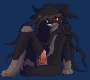 animal_genitalia anthro black_body black_claws black_fur claws clothing dark_body dark_fur emotionless feline_genitalia floppy_ears fur genitals gloves_(marking) hair handwear knot knotted_penis leg_markings long_hair male markings nipples penile_spines penis pink_nipples red_eyes simple_background sitting sitting_on_ground socks_(marking) solo toe_claws transparent_background kidneykrush danganronpa danganronpa_2 spike_chunsoft izuru_kamukura canid canine hybrid mammal 2026 alpha_channel cel_shading colored_line_art digital_drawing_(artwork) digital_media_(artwork) full-length_portrait hi_res portrait shaded