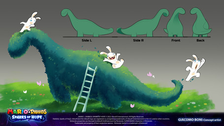 ambiguous_anthro ambiguous_gender anthro bent_arm black_eyebrows blue_eyes buckteeth copyright_symbol derp_eyes eyebrows featureless_crotch featureless_legs fist fur gradient_background grey_background group happy jumping ladder light long_ears mitten_hands multicolored_body noseless nude_ambiguous nude_anthro open_mouth open_smile pawpads pink_tongue plant shrub simple_background sliding smile standing symbol tan_body tan_inner_ear tan_pawpads tan_skin teeth text tongue trio two_tone_body white_body white_fur year giacomo_boni mario_plus_rabbids_sparks_of_hope nintendo raving_rabbids rayman_(series) ubisoft lagomorph mammal rabbid 16:9 2022 4k absurd_res adobe_photoshop_(artwork) artist_name colored concept_art digital_drawing_(artwork) digital_media_(artwork) english_description english_text hi_res lighting official_art procreate_(artwork) shaded widescreen
