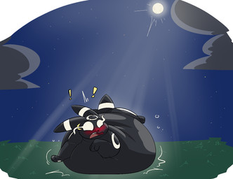 belly big_belly black_body feral huge_belly inflation moon night outside simple_background solo thatoneaceguy nintendo pokemon eeveelution generation_2_pokemon pokemon_(species) umbreon 2025