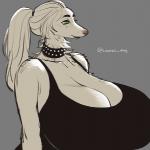 anthro big_breasts breasts cleavage clothed clothing collar female huge_breasts solo laurel_dog canid canine canis domestic_dog mammal 1:1