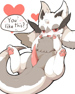 4_toes big_ears blush chest_tuft erection feet feral fur genitals grey_body grey_fur half-closed_eyes heart_symbol horn looking_at_viewer lying male narrowed_eyes on_back open_mouth pawpads paws penis red_eyes simple_background solo speech_bubble tail tapering_penis text toes tuft white_body white_fur pata mythology dragon furred_dragon furred_scalie mythological_creature mythological_scalie scalie 4:5 aliasing digital_media_(artwork) english_text hi_res
