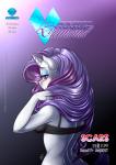 2017 anthro anthrofied blue_eyes blue_eyeshadow bra breasts clothing comic cover curled_hair equid equine eyeshadow female friendship_is_magic fur hair hasbro hi_res horn long_hair looking_at_viewer looking_back makeup mammal my_little_pony mythological_creature mythological_equine mythology pia-sama purple_hair rarity_(mlp) rear_view side_boob signature small_waist solo text underwear unicorn url white_body white_fur wide_hips