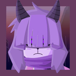2_horns anthro black_sclera clothed clothing female fur hair hair_over_eye horn purple_body purple_eyes purple_fur purple_hair purple_scarf scarf solo edgarfrayt_115 purple_the_goat(g54) bovid caprine goat mammal 1:1 hi_res