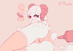 anthro anthro_focus burger burger_bun butt butt_focus cheese clothing dairy_products female food freckles fur hair half_clothed half_naked heart_clothing heart_eyes heart_panties heart_symbol heart_underwear horn ketchup ketchup_bottle legwear lettuce looking_at_viewer looking_back looking_over_shoulders loving_gaze lying mayonnaise panties pattern_background plant red_eyes red_heart red_horn sauce sesame_seed_bun sesame_seeds sheep_horns simple_background solo tail tan_background tan_clothing tan_legwear tan_panties tan_thigh_highs tan_underwear text thigh_highs tuft underwear vegetable white_body white_butt white_fur white_hair white_tail white_wool wool_(fur) twiks twizzy_(twiks) bovid caprine mammal sheep 2025 artist_name digital_media_(artwork) sketch
