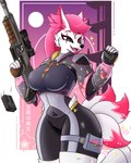 anthro clothed clothing curvy_anthro curvy_female curvy_figure detailed_clothing effects eye_scar facial_scar female fur gun hair hourglass_figure hourglass_figured_anthro hourglass_figured_female multi_tail pink_hair ranged_weapon reloading scar solo sparkles tail thick_thighs thigh_pouch weapon white_body white_fur wide_hipped_anthro wide_hipped_female wide_hips sulldfox epic_games fortnite kimiko_five-tails canid canine fox mammal 4:5 alternate_version_at_source detailed hi_res