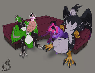 anthro anthro_pred balls beak big_balls big_penis black_beak black_body black_feathers brown_hair claws clenching_penis cock_vore feathers feet feet_first female female_prey genitals green_body green_feathers group hair holding_penis horn huge_balls huge_penis hyper hyper_balls hyper_genitalia hyper_penis knot knotted_penis larger_pred male male/female male/male male_prey nude nude_male nude_pred penile penis pink_body purple_penis sharp_teeth size_difference teeth throbbing throbbing_penis vore white_body white_feathers zeanlain zeanlain_(character) accipitrid accipitriform avian bird eagle harpy_eagle 2023 colored hi_res