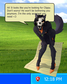 anthro assistant bent_over black_body black_clothing black_fur black_hair black_suit bone bottomwear business_suit businesswear clothing female footwear fur hair high_heels open_mouth orange_clothing orange_footwear orange_high_heels orange_shirt orange_topwear pencil_skirt photo_background sharp_teeth shirt shoes skirt skull skull_head solo speech_bubble suit tail teeth text topwear white_eyes bokdan0 bliss_(image) microsoft microsoft_office microsoft_windows scp_foundation windows_xp clippit scp-1471-a canid malo mammal 2025 alternate_version_at_source english_text hi_res photography_(artwork)