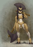 anthro axe battle_axe claws exoskeleton female fighting_pose melee_weapon navel pose solo toe_claws weapon surik334 nintendo pokemon pokemon_legends_arceus arthropod generation_8_pokemon insect kleavor pokemon_(species) absurd_res hi_res shaded