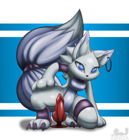 anthro breasts claws collar dildo ear_piercing ear_ring female fierce_expression fluffy fluffy_tail genitals long_tail mane nude nude_female piercing pose posing_nude ring_piercing sex_toy solo tail toe_claws vulva zenizaokami digital_drawing_(artwork) digital_media_(artwork) hi_res