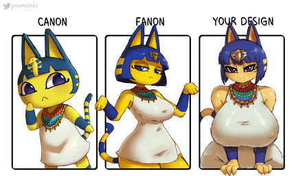 :< anthro bangs big_breasts blue_ears blue_hair bob_cut breasts clothed clothing eyebrows female fingers front_view glistening_eyelids hair lidded_eyes looking_at_viewer markings nipple_outline simple_background smile striped_markings striped_tail stripes tail tail_markings text uraeus yellow_body yellow_inner_ear gammainks animal_crossing nintendo ankha_(animal_crossing) domestic_cat felid feline felis mammal 2023 digital_media_(artwork) english_text hi_res