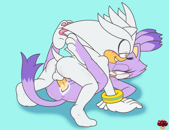 all_fours anthro anthro_on_anthro anthro_penetrated anthro_penetrating anthro_penetrating_anthro anus balls bite biting_lip biting_own_lip bodily_fluids butt cum cum_from_vagina cum_in_vagina cum_inside duo erection feet female female_penetrated fingers from_front_position fur genital_fluids genitals hair looking_pleasured male male/female male_penetrating male_penetrating_female narrowed_eyes nude pawpads penetration penile penile_penetration penis purple_body purple_fur self_bite sex simple_background smile spread_legs spreading tail toes vaginal vaginal_penetration vulva ladycherrybomba sega sonic_the_hedgehog_(series) blaze_the_cat silver_the_hedgehog domestic_cat eulipotyphlan felid feline felis hedgehog mammal digital_media_(artwork) hi_res