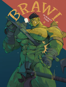 abs armor armpit_hair biceps bodily_fluids body_hair chest_hair deltoids dialogue facial_hair facial_piercing fingers green_body green_skin looking_at_viewer male melee_weapon muscular muscular_humanoid muscular_male nipples nose_piercing nose_ring not_furry pecs piercing pubes ring_piercing simple_background solo sweat text triceps tusks weapon eruprior krenor_(eruprior) humanoid orc 2023 english_text hi_res shaded