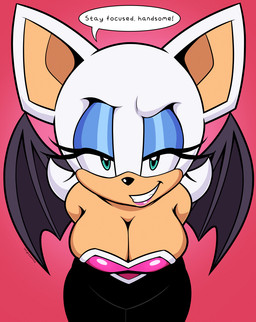anthro bat_wings blue_eyeshadow breasts cleavage clothed clothing eyeshadow female green_eyes hair lipstick looking_at_viewer makeup membrane_(anatomy) membranous_wings short_hair smile solo wings imightbemick sega sonic_the_hedgehog_(series) rouge_the_bat bat mammal hi_res
