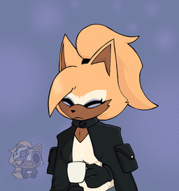 anthro blonde_hair cloak clothing container cup eyelashes eyes_closed female gloves hair handwear head_markings markings mask ponytail solo driblawolf idw_publishing sega sonic_the_hedgehog_(comics) sonic_the_hedgehog_(idw) sonic_the_hedgehog_(series) whisper_the_wolf canid canine canis mammal wolf absurd_res hi_res
