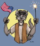 american_flag anthro black_nose blue_background cheerful clothing cute_fangs fangs fantasy fur grey_body grey_fur grey_tail hands_in_air hat headgear headwear historical holidays looking_at_viewer male moon newsboy_cap patriotism pawpads paws politics shirt simple_background slim smile solo sparkler tail teeth topwear tuft tufted_ears united_states_of_america vest vintage white_clothing white_shirt white_topwear wolf_tail young thelivingshadow 4th_of_july peter_gray canid canine canis mammal wolf digital_drawing_(artwork) digital_media_(artwork) half-length_portrait hi_res portrait