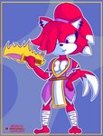 anthro big_breasts breasts clothed clothing female fire fur hair knife long_hair ninja nipples purple_eyes red_body red_fur red_hair simple_background smile solo tail warrior weapon redeye_samurai_(artist) sega sonic_the_hedgehog_(series) fan_character domestic_cat felid feline felis mammal absurd_res digital_media_(artwork) hi_res