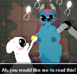 ambiguous_gender anthro big_breasts blush bodily_fluids breasts dialogue duo female gem intersex intersex/female machine nipples non-mammal_nipples pearl_(gem) pearl_(rain_world) standing sweat text thick_thighs water wire melodicfractals rain_world videocult looks_to_the_moon_(rain_world) survivor_(rain_world) humanoid iterator_(rain_world) neuron_fly slugcat english_text