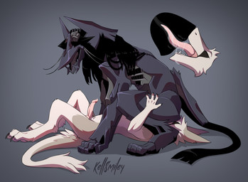 anthro anthro_on_feral bestiality cunnilingus duo facesitting female feral male male/female oral sex sitting sitting_on_another vaginal x-ray_view kellsmiley kitty_(goosebumps) sergal talyxian talyxian_stalker absurd_res hi_res