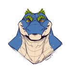 anthro blue_body blue_scales looking_at_viewer male scales simple_background smile solo teeth koorivlf zaszthecroc crocodile crocodilian reptile scalie 1:1 2020 digital_media_(artwork) headshot_portrait icon portrait signature male_(lore)