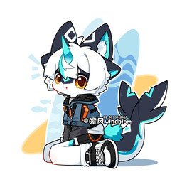 4_ears anthro arms_in_front bangs belt bent_legs black_body black_bottomwear black_clothing black_ears black_fur black_shorts black_sleeves blue_clothing blue_hoodie blue_horn blue_inner_ear blue_jacket blue_markings blue_topwear bottomwear cetacean_tail chibi circle_eyebrows clothed clothing eyebrows facial_tuft fish_tail footwear fur hair hoodie horn inner_ear_fluff jacket legwear looking_at_viewer male markings multi_ear orange_belt orange_straps pouting shirt shoes shorts simple_background sitting sitting_on_ground sneakers socks solo straps streetwear surfboard techwear text topwear tuft white_background white_body white_clothing white_fur white_hair white_inner_ear_fluff white_markings white_shirt white_topwear yellow_eyes young young_anthro young_male windbiom hefeng_character aquatic cetacean fish furred_cetacean mammal 1:1 artist_name chinese_text hi_res signature watermark
