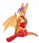 anthro blush clothed clothing colored_nails corset crossdressing femboy fishnet_clothing green_eyes hair latex legwear lingerie male membrane_(anatomy) membranous_wings nails piercing purple_hair simple_background solo tail topwear white_background wings tallarra mythology zander_(tallarra) dragon mythological_creature mythological_scalie scalie 2015 hi_res