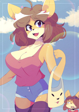 accessory ambiguous_gender anthro bag big_breasts black_clothing black_legwear black_thigh_highs blue_bottomwear blue_clothing blue_eyes bottomwear breasts brown_hair cleavage clothed clothed_anthro clothed_female clothing cloud countershade_face countershade_torso countershading day duo eye_through_hair eyebrow_through_hair eyebrows female fur hair headband heart_symbol huge_breasts legwear looking_at_another looking_at_viewer open_mouth open_smile pink_clothing pink_topwear sky smile tan_body tan_fur thigh_highs topwear translucent translucent_hair marysquid june_(jinu) skylar_(jinu) canid canine canis domestic_dog mammal shiba_inu spitz 2019 absurd_res digital_drawing_(artwork) digital_media_(artwork) english_description hi_res male_(lore) mother_(lore) mother_and_child_(lore) mother_and_son_(lore) parent_(lore) parent_and_child_(lore) parent_and_son_(lore) son_(lore)