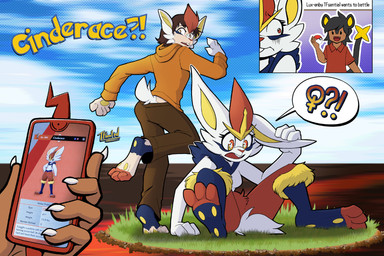 anthro bottomwear breasts clothing duo electronics feet gender_transformation growth hindpaw holding_ear looking_back male mid_transformation offscreen_character pants pawpads paws phone phone_screen pokedex pokemorph rear_view simple_background sitting sitting_on_ground soles standing surprised sweater tail tail_growth tense text topwear transformation transformation_sequence tf-sential nintendo pokemon ace_(acesential) cinderace generation_4_pokemon generation_8_pokemon human luxray mammal pokemon_(species) rotom rotom_phone english_text hi_res
