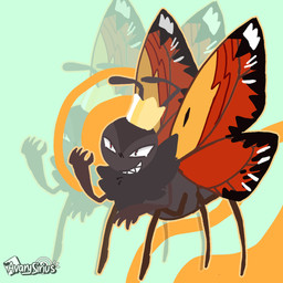 2_antennae 4_fingers 4_legs 4_wings ambiguous_gender antennae_(anatomy) arthropod_abdomen crown evil_grin eyespots fingers grey_antennae grey_body grin headgear insect_wings lepidopteran_wings logo markings multi_wing multicolored_wings quadruped red_wings round_head ruff simple_background smile solo standing teal_background teeth toothy_grin wings avarysirius disney hoppers_(disney) pixar titus_(hoppers) arthropod butterfly insect lepidopteran 1:1 artist_logo digital_media_(artwork) hi_res lineless