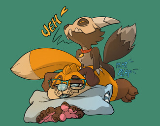 anal anal_penetration anthro asymmetrical_horns blue_eyes bone breath broken_horn claws collar duo eyes_closed eyewear floppy_ears footprint fox_plushie fur glasses horn looking_pleasured lying male male/male male_penetrated male_penetrating male_penetrating_male markings nude on_front open_mouth panting pawprint pawprint_(marking) pawprint_pattern pawprint_print penetration penile pillow pillow_grab plap plap_(sound) plushie plushophilia raised_tail sex simple_background skull skull_head smile tail tail_grab teeth text thrusting tongue yellow_sclera young young_anthro young_male young_on_young anonymous_artist disney the_owl_house king_clawthorne littleplushfox animate_inanimate canid canid_demon canine demon fox living_plushie mammal titan_(the_owl_house) digital_media_(artwork) hi_res