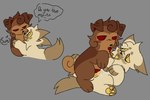 after_kiss asking_another blush blush_lines bodily_fluids brown_body brown_fur cum cum_on_self curled_tail curly_hair dialogue duo ejaculation feral feral_on_feral floppy_ears frottage fur genital_fluids genitals hair knot knotted_penis looking_at_another male male/male pawpads penile penis pinned pinned_to_ground red_eyes red_penis red_tongue saliva saliva_string sex tail tan_body tan_fur text tongue yellow_eyes yellow_pawpads yellow_penis yellow_tongue artienvy canid canine mammal mixed_breed 3:2 handwritten_text hi_res