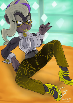 anthro clothed clothing eyewear female glasses solo yellow_eyes overlord_gabriel donkey_kong_(series) donkey_kong_bananza nintendo poppy_kong haplorhine mammal monkey primate digital_drawing_(artwork) digital_media_(artwork) hi_res